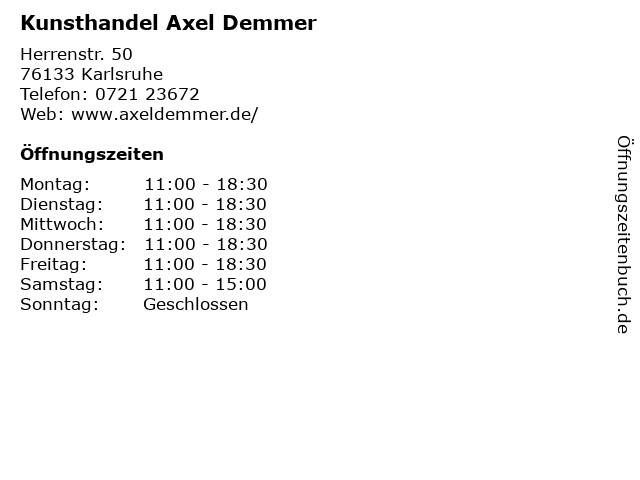 Kunsthandel Axel Demmer in Karlsruhe: Adresse und Öffnungszeiten