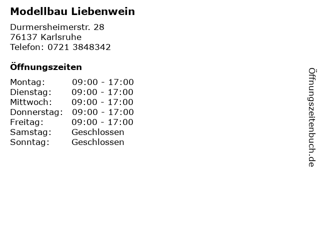 Modellbau Liebenwein in Karlsruhe: Adresse und Öffnungszeiten