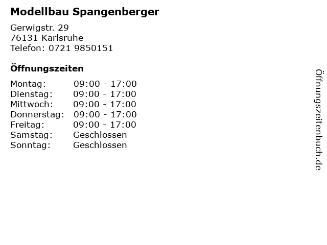 Modellbau Spangenberger in Karlsruhe: Adresse und Öffnungszeiten