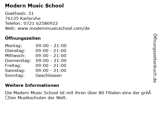 Modern Music School in Karlsruhe: Adresse und Öffnungszeiten