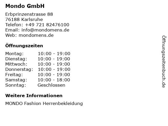 Mondo GmbH in Karlsruhe: Adresse und Öffnungszeiten