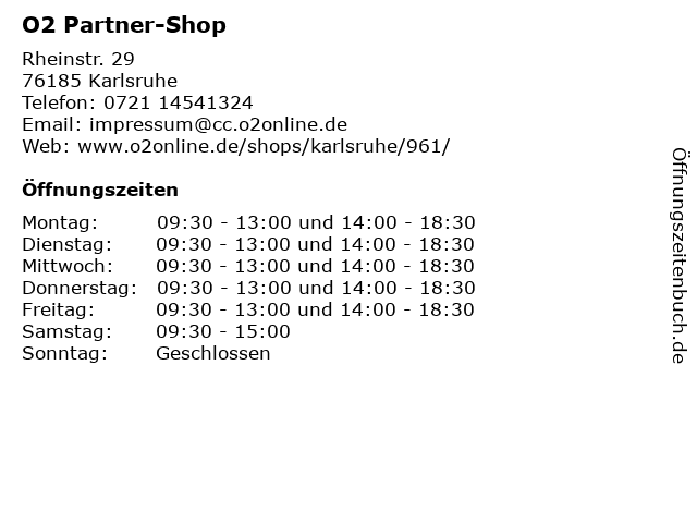 O2 Partner-Shop in Karlsruhe: Adresse und Öffnungszeiten
