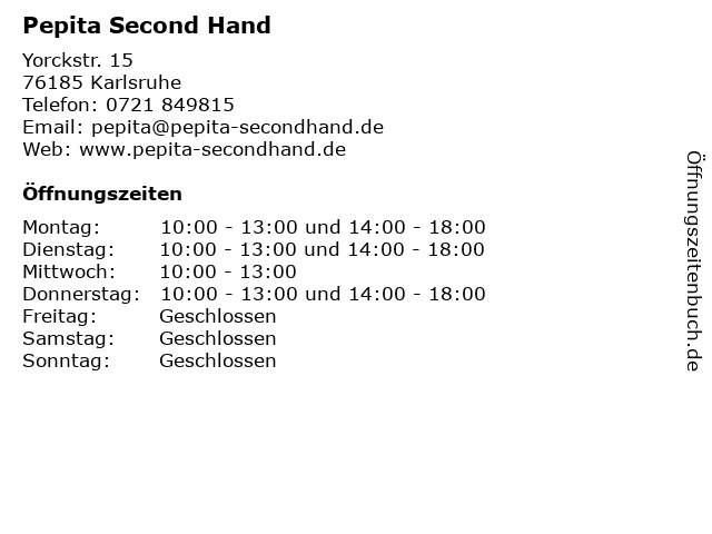 Pepita Second Hand in Karlsruhe: Adresse und Öffnungszeiten
