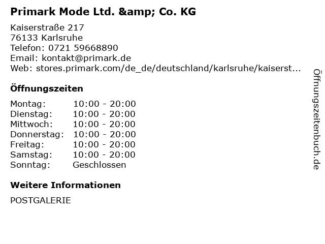 Primark Mode Ltd. & Co. KG in Karlsruhe: Adresse und Öffnungszeiten