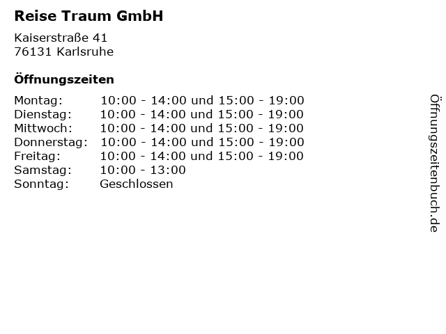 Reise Traum GmbH in Karlsruhe: Adresse und Öffnungszeiten