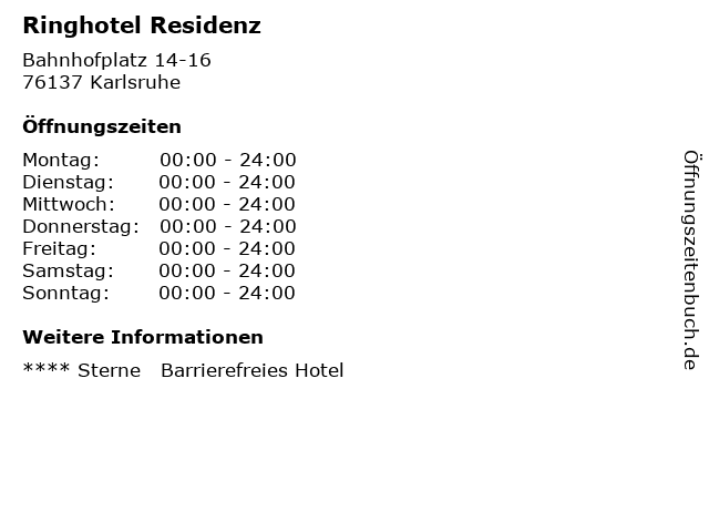 Ringhotel Residenz in Karlsruhe: Adresse und Öffnungszeiten