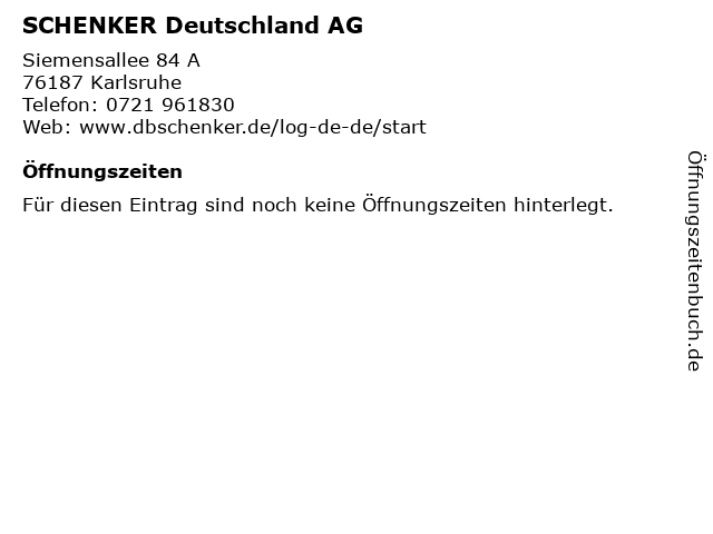 SCHENKER Deutschland AG in Karlsruhe: Adresse und Öffnungszeiten