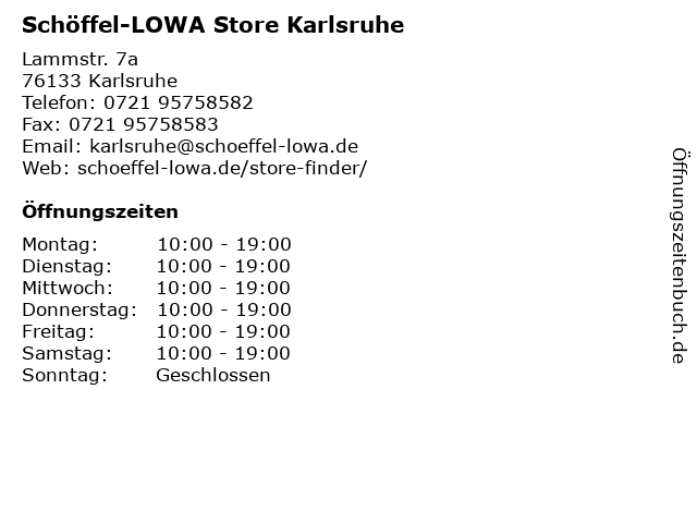 Kabelbaan wat betreft groot ᐅ Öffnungszeiten „Schöffel-LOWA Store Karlsruhe“ | Lammstr. 7a in Karlsruhe