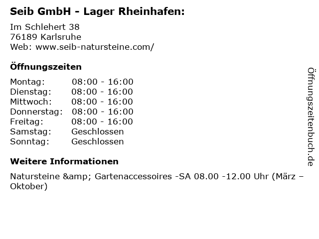 Seib GmbH - Lager Rheinhafen: in Karlsruhe: Adresse und Öffnungszeiten