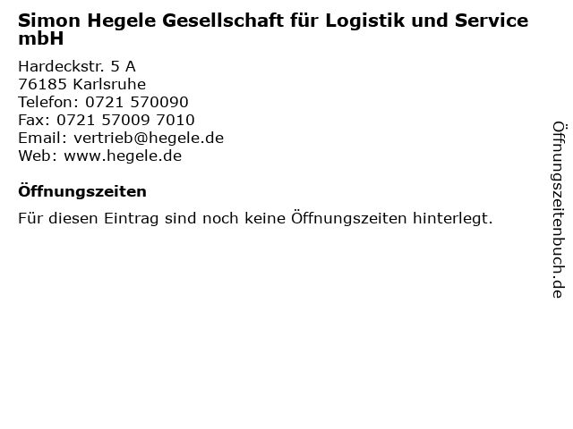 Simon Hegele Gesellschaft für Logistik und Service mbH in Karlsruhe: Adresse und Öffnungszeiten