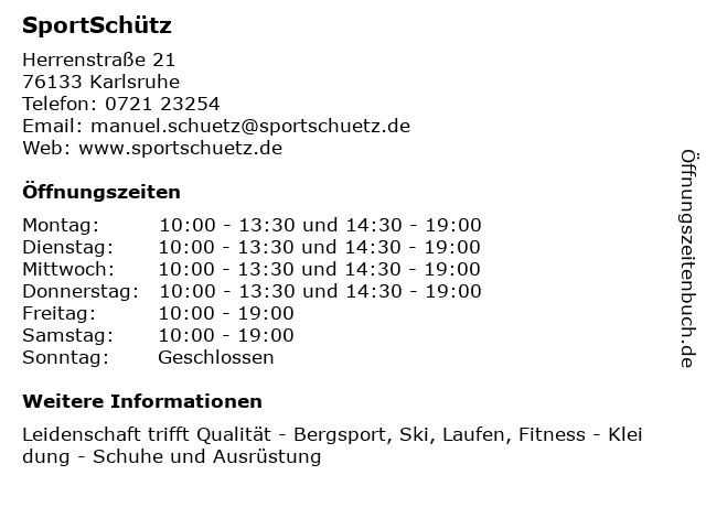 SportSchütz in Karlsruhe: Adresse und Öffnungszeiten