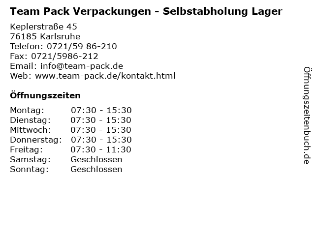 Team Pack Verpackungen - Selbstabholung Lager in Karlsruhe: Adresse und Öffnungszeiten