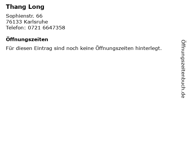 Thang Long in Karlsruhe: Adresse und Öffnungszeiten