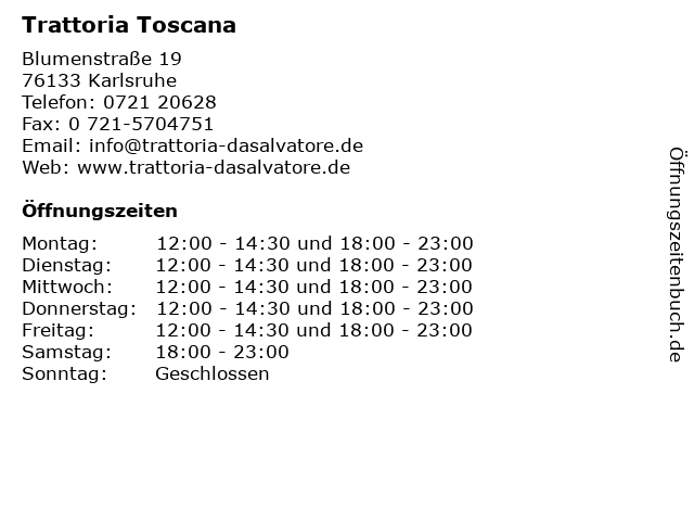 Trattoria Toscana in Karlsruhe: Adresse und Öffnungszeiten