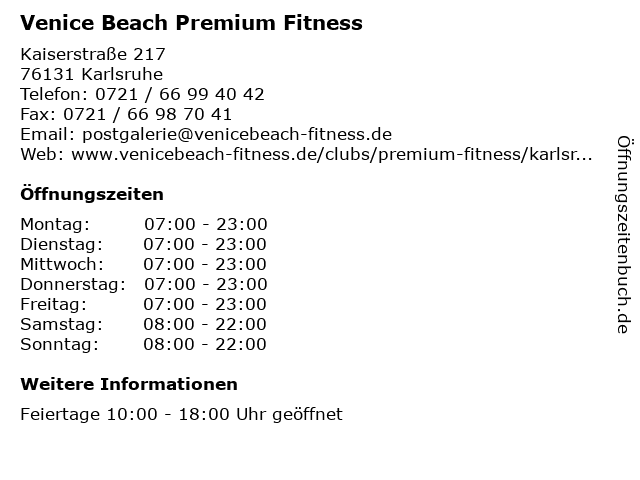 Venice Beach Premium Fitness in Karlsruhe: Adresse und Öffnungszeiten
