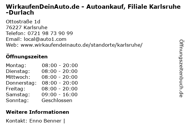 WirkaufenDeinAuto.de - Autoankauf, Filiale Karlsruhe-Durlach in Karlsruhe: Adresse und Öffnungszeiten