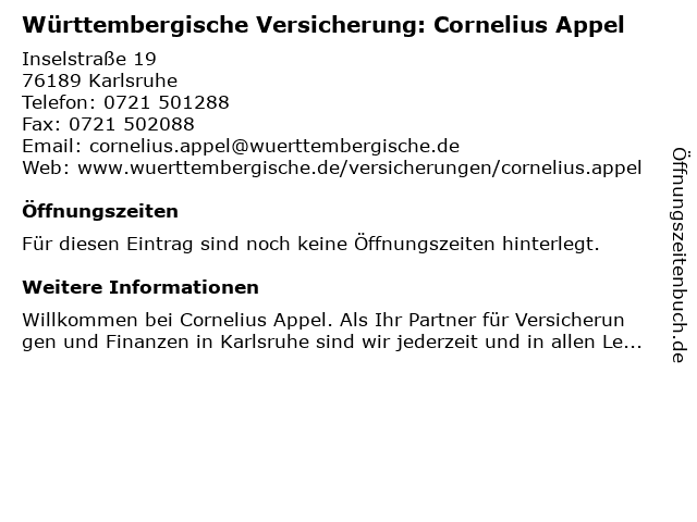 Württembergische Versicherung: Cornelius Appel in Karlsruhe: Adresse und Öffnungszeiten