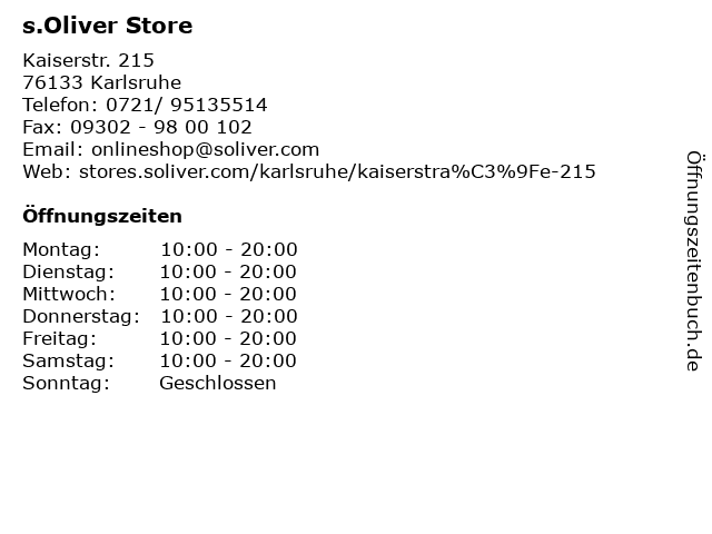s.Oliver Store in Karlsruhe: Adresse und Öffnungszeiten