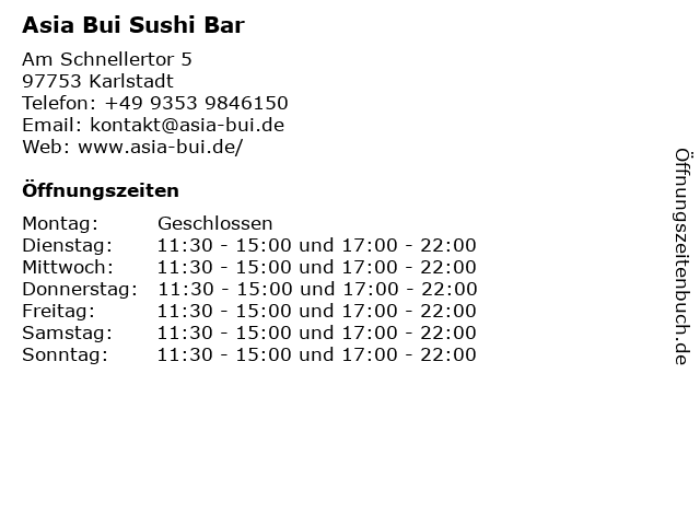Asia Bui Sushi Bar in Karlstadt: Adresse und Öffnungszeiten