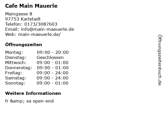Cafe Main Mauerle in Karlstadt: Adresse und Öffnungszeiten