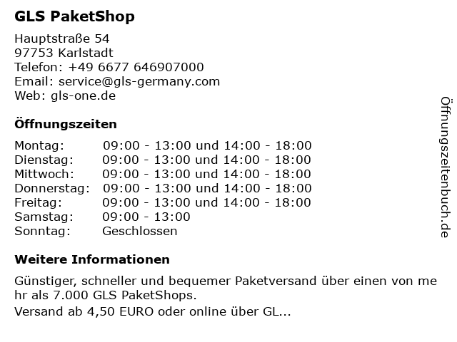 GLS PaketShop in Karlstadt: Adresse und Öffnungszeiten