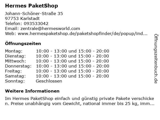 Hermes PaketShop in Karlstadt: Adresse und Öffnungszeiten