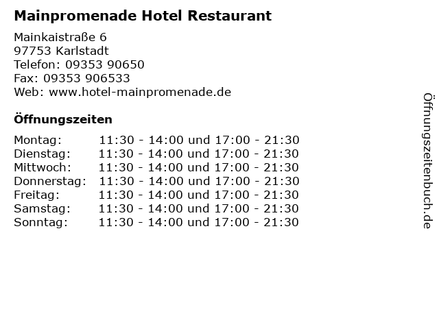 Mainpromenade Hotel Restaurant in Karlstadt: Adresse und Öffnungszeiten