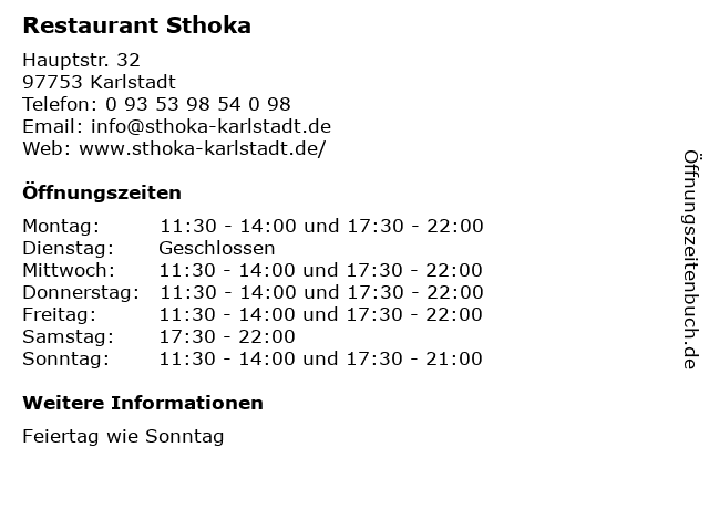 Restaurant Sthoka in Karlstadt: Adresse und Öffnungszeiten