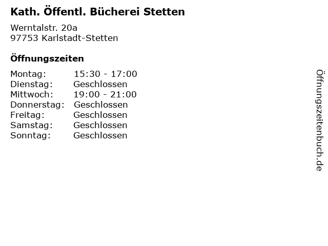 Kath. Öffentl. Bücherei Stetten in Karlstadt-Stetten: Adresse und Öffnungszeiten