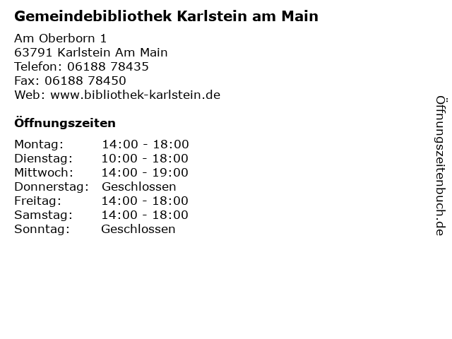Gemeindebibliothek Karlstein am Main in Karlstein Am Main: Adresse und Öffnungszeiten