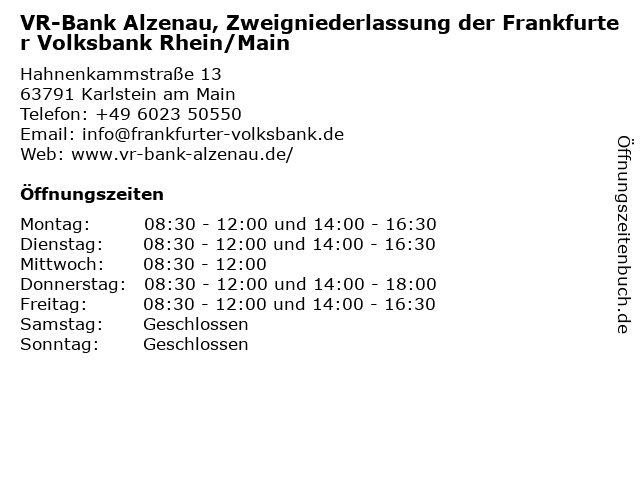 ᐅ Offnungszeiten Vr Bank Eg Alzenau Geschaftsstelle Dettingen