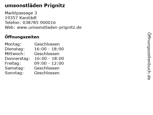 umsonstläden Prignitz in Karstädt: Adresse und Öffnungszeiten