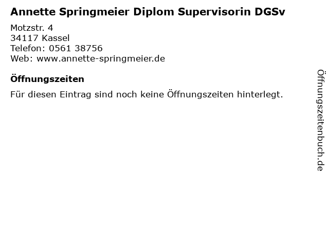 Annette Springmeier Diplom Supervisorin DGSv in Kassel: Adresse und Öffnungszeiten