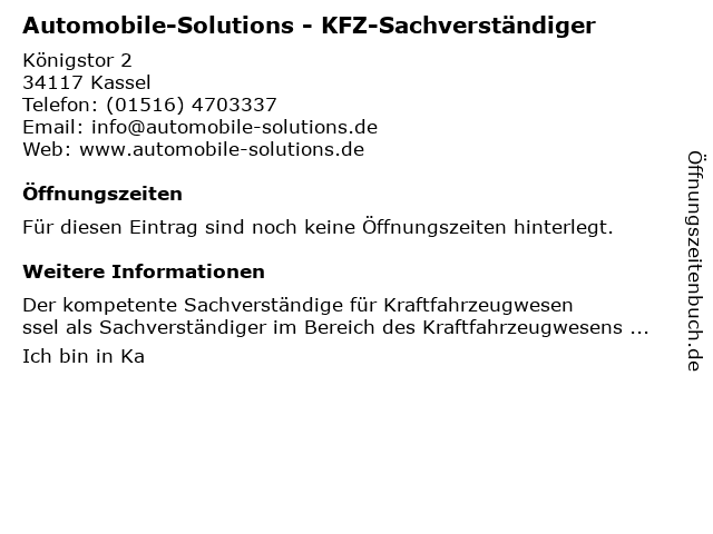 Automobile-Solutions - KFZ-Sachverständiger in Kassel: Adresse und Öffnungszeiten