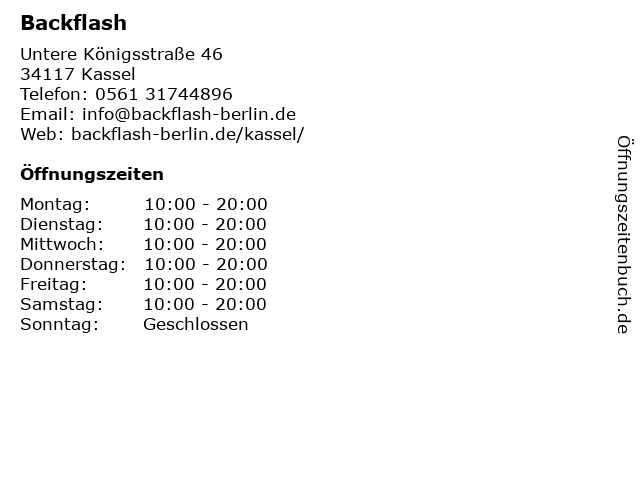 Backflash in Kassel: Adresse und Öffnungszeiten