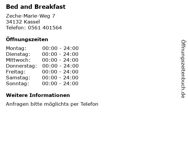 Bed and Breakfast in Kassel: Adresse und Öffnungszeiten