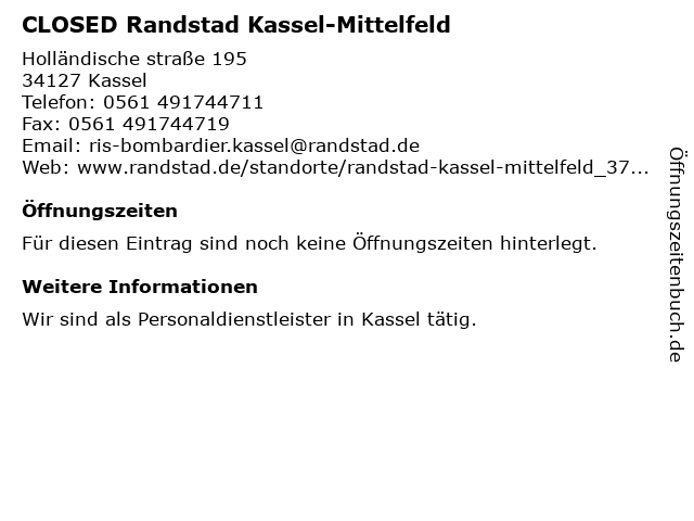 CLOSED Randstad Kassel-Mittelfeld in Kassel: Adresse und Öffnungszeiten