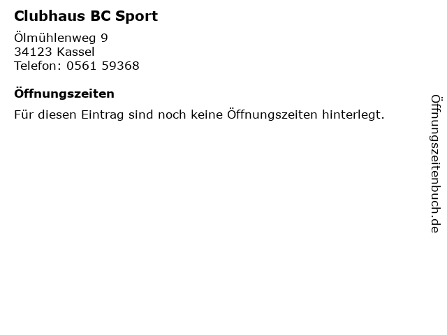 Clubhaus BC Sport in Kassel: Adresse und Öffnungszeiten