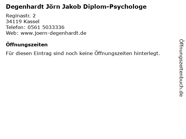 Degenhardt Jörn Jakob Diplom-Psychologe in Kassel: Adresse und Öffnungszeiten