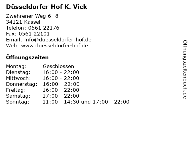Düsseldorfer Hof K. Vick in Kassel: Adresse und Öffnungszeiten