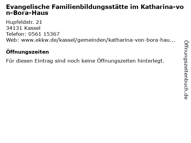 á… Offnungszeiten Evangelische Familienbildungsstatte Im Katharina Von Bora Haus Hupfeldstr 21 In Kassel