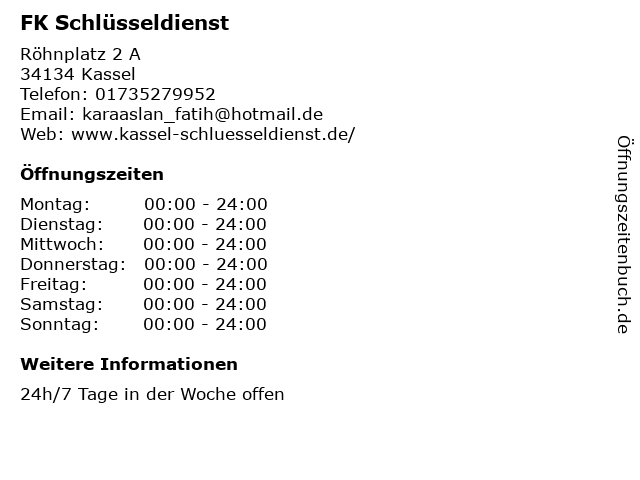 FK Schuh & Schlüssel-Notdienst Kassel 24h in Kassel: Adresse und Öffnungszeiten