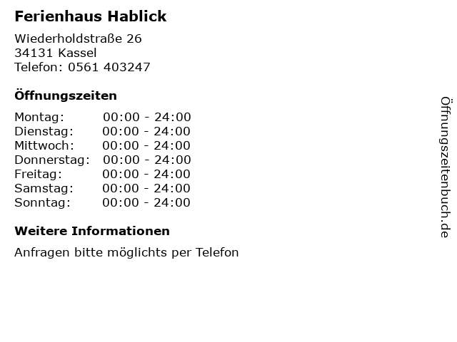 Ferienhaus Hablick in Kassel: Adresse und Öffnungszeiten