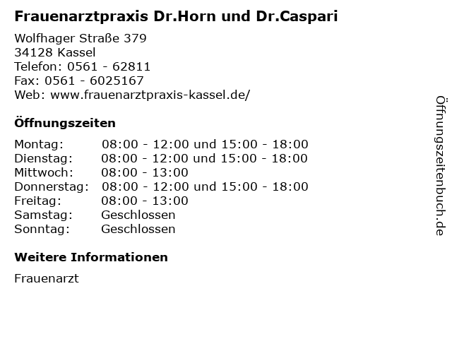 Frauenarztpraxis Dr.Horn und Dr.Caspari in Kassel: Adresse und Öffnungszeiten