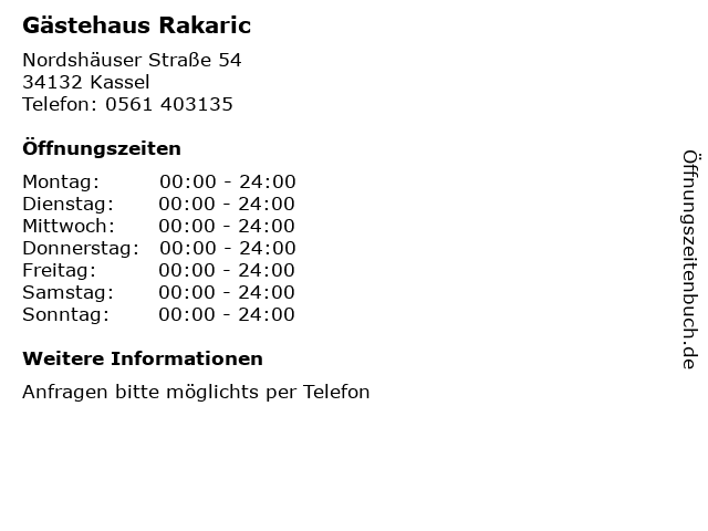 Gästehaus Rakaric in Kassel: Adresse und Öffnungszeiten