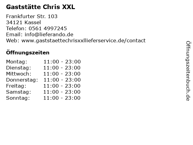Gaststätte Chris XXL in Kassel: Adresse und Öffnungszeiten