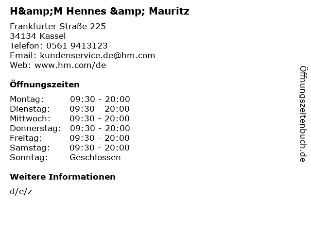 H&M Hennes & Mauritz in Kassel: Adresse und Öffnungszeiten