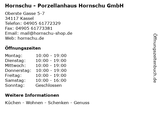 Hornschu - Porzellanhaus Hornschu GmbH in Kassel: Adresse und Öffnungszeiten