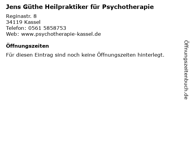 Jens Güthe Heilpraktiker für Psychotherapie in Kassel: Adresse und Öffnungszeiten