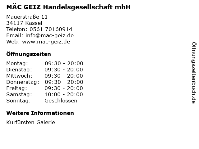 MÄC GEIZ Handelsgesellschaft mbH in Kassel: Adresse und Öffnungszeiten